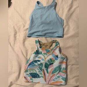 Old Navy Girls Light Blue Crop Tank & Tropical Print Tank Set